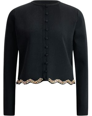 Roch Perel Embellished Scalloped Cardigan - Grey