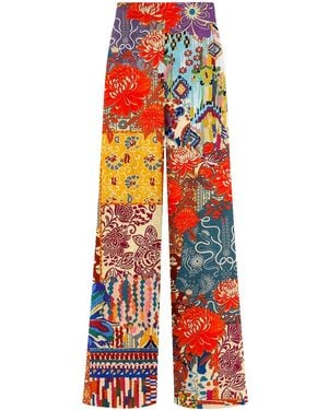 Aloha From Deer Patchwork Floral Long Loose Pants - Red