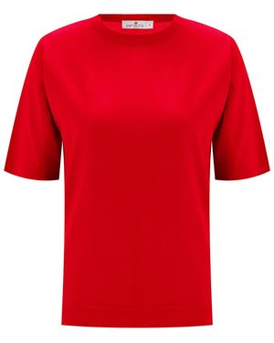 Peraluna Trine O-Neck Fine Knit Merino Wool T-Shirt - Red