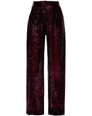 AGGI by HALEWSKI Omena Sparkle Wide Sequin Pants With Slits - Red