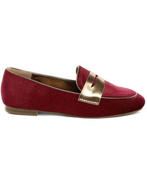 Rag & Co Malta Penny Strap Velvet Loafers - Red