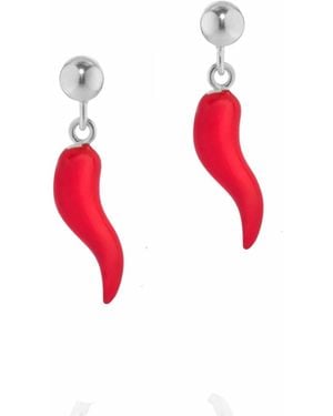 Unaloe Earrings With Horn Pendant - Red