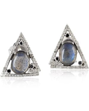 Artisan Labradorite, Spinel & Diamond Triangle Earrings - Blue
