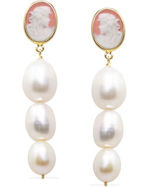 Vintouch Italy Portrait Of A Girl Cameo And Pearl Earrings - White