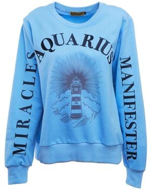 Miracles Manifester Oversized Embroidered Aquarius Sign Sweatshirt - Blue