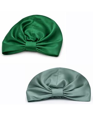 Hi Silk Set Of Two Double-Layer Silk Bonnets - Green