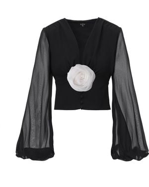 Lita Couture Ample-Sleeve Georgette Silk Top - Black