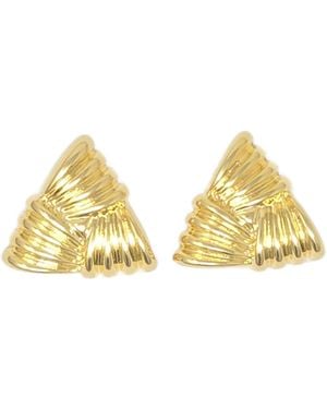 Harfi Large Plated Textured Triangle Earrings - Yellow