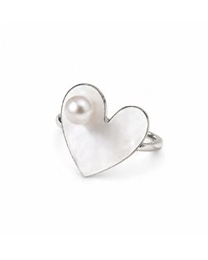 Silver Moon Pearl Ray Sterling Ring - White