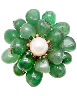 Farra Handcrafted Flower Shaped Aventurine Brooch - Green