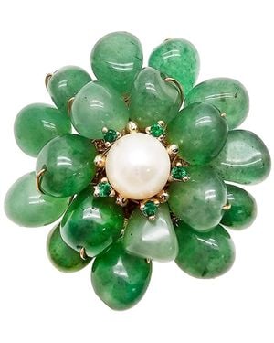 Farra Handcrafted Flower Shaped Aventurine Brooch - Green