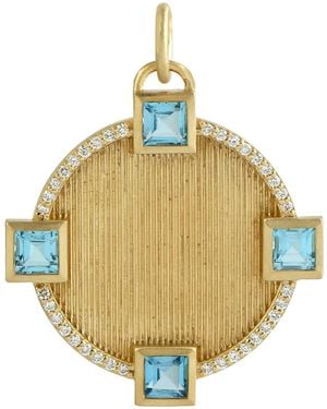 Artisan 14K Topaz & Diamond Medallion Pendant - Metallic