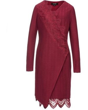 Smart and Joy Lace Edge Knitted Wrap Dress - Red