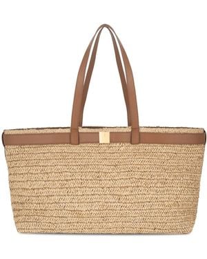 Apatchy London The Esme Raffia Tote Bag With Tan Leather Trim - Natural