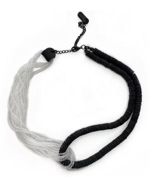 WAIWAI Interlock Leather And Glass Bead Necklace - Black