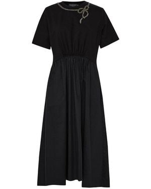 Exquise Regular Embroidered Collar Cotton Midi Dress - Black