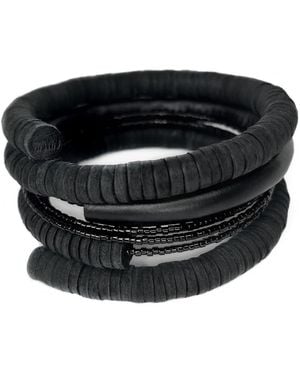 WAIWAI Eclipse Cuff Beaded Leather Bracelet - Black
