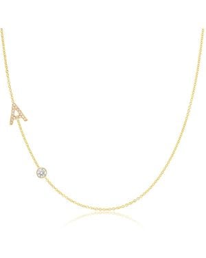 Maya Brenner Pavé Monogram Necklace With Diamond 14K - Metallic