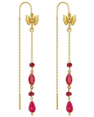Karma and Luck Opulent Soul Ruby Butterfly Drop Earrings - White