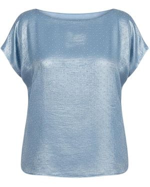 Stovaria Sandwashed Silk Blouse With Swarovski Crystal Detailing - Blue