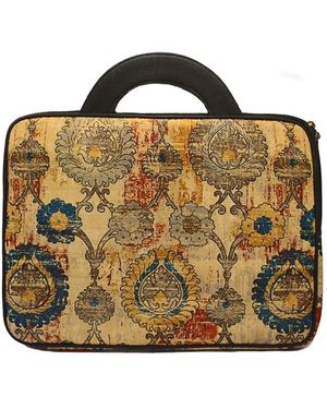 Richa Sharma Neutrals Antique Print Up-Cycled Laptop Sleeve - Metallic