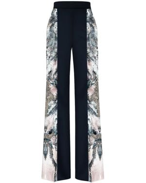 CASSANDRA HONE Crepe Trouser With Silk Printed Sides - Blue