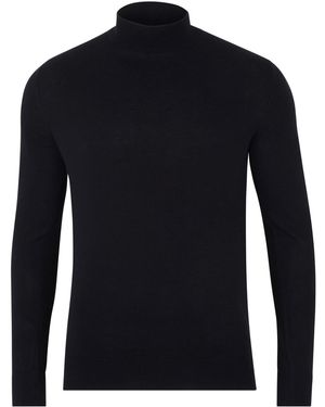 Paul James Knitwear Ultra Fine Cotton Spencer Mock Turtle Neck Jumper - Blue