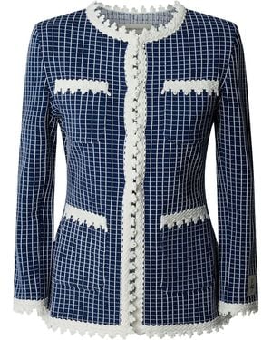 The Extreme Collection Knit Jacket With Scalloped Finishes - Blue