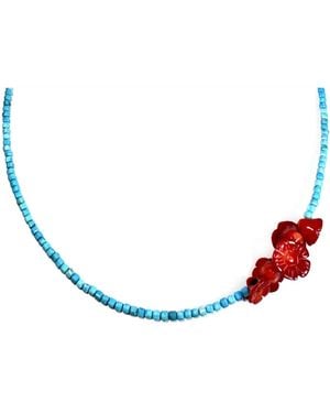 Rachel Nathan Mini Beaded & Bamboo Flower Necklace - Blue