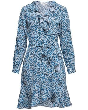 Rumour London Abby Ruffled Silk Wrap Dress With Cherry Blossom Print - Blue