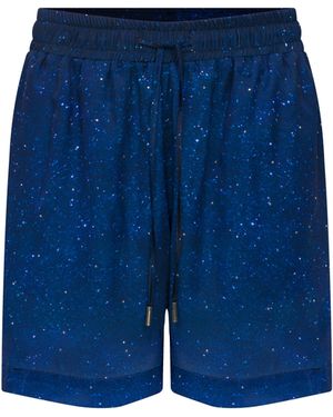 Je Te Veux Night Sky Printed Cosmic Mind Drawstring Shorts - Blue