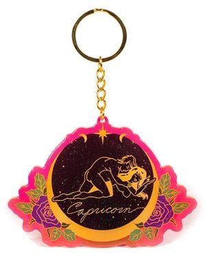 Black Cake Capricorn Zodiac Sign Keychain - Red