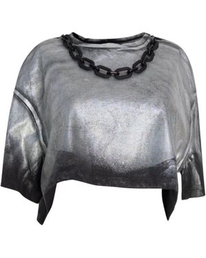 Circular Path Necklace Crop T-Shirt - Grey