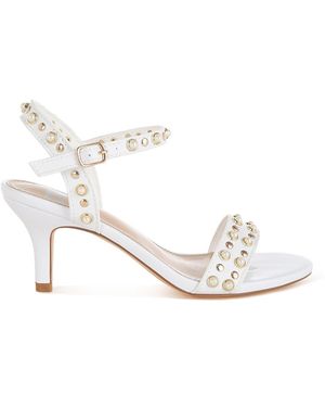 Rag & Co Morosa Studded Real Leather Kitten Heel Sandalsin By Rag & Co - White