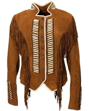 Zasta Studio Warrior Suede Leather Jacket With Fringes - Brown