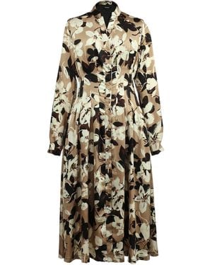 Smart and Joy Neutrals Macro Flower Print Shirt Dress - Natural