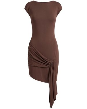 Aisl Ruched Drape Cascade Mini Dress - Brown