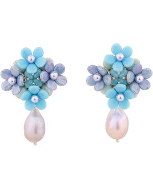 Oana Savu Flowers Earrings Sterling Bridesmaids Gifts - Blue
