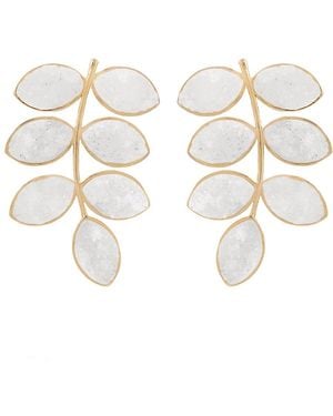Lavani Jewels White Lavani Leaf Earrings - Metallic