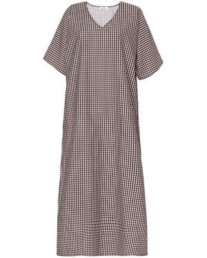 DHARA SHETH DUBAI The New Classic Gingham Long Cotton Kaftan Dress With Side Slit - Grey