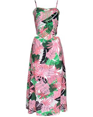 Lalipop Design Palm-Leaf Embroidered Ribbed Cut-Out Dress - Multicolor