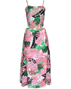 Lalipop Design Palm-Leaf Embroidered Ribbed Cut-Out Dress - Multicolour