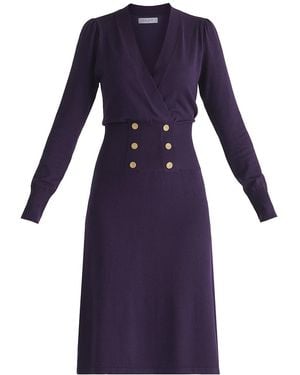 Paisie Knitted Viscose Wrap Dress With Buttons - Purple
