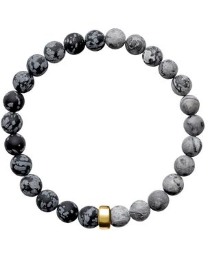Ora Pearls Aro Men's Snowflake Obsidian & Map Jasper Bracelet Gold Bead - Black