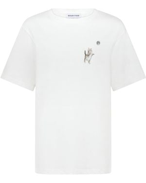 Sour Figs Kitten And Moon Print T-Shirt - White