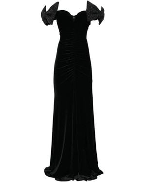 Nissa Bow-Detail Velvet Maxi Dress - Black