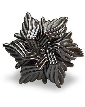 Bellus Domina Rhodium Plated Sea Flower Ring - Black