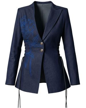 IZABELA MANDOIU Denim Blazer With Rose Embroidery - Blue