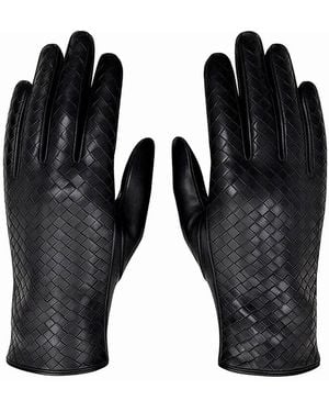 London Atelier Byproduct Woven Leather Short Gloves - Black