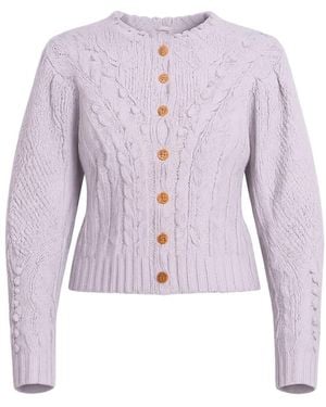 Tantra Spain Sl Neutrals Crochet Knit Jacket With Pom-Pom And Flower Details - Purple